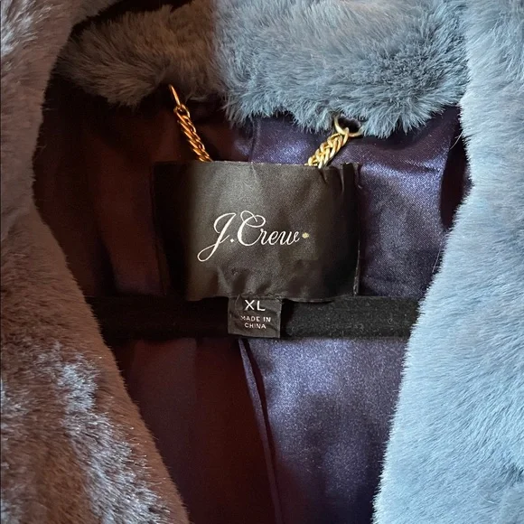 J. Crew Blue Faux Fur Coat - Picture 2 of 7